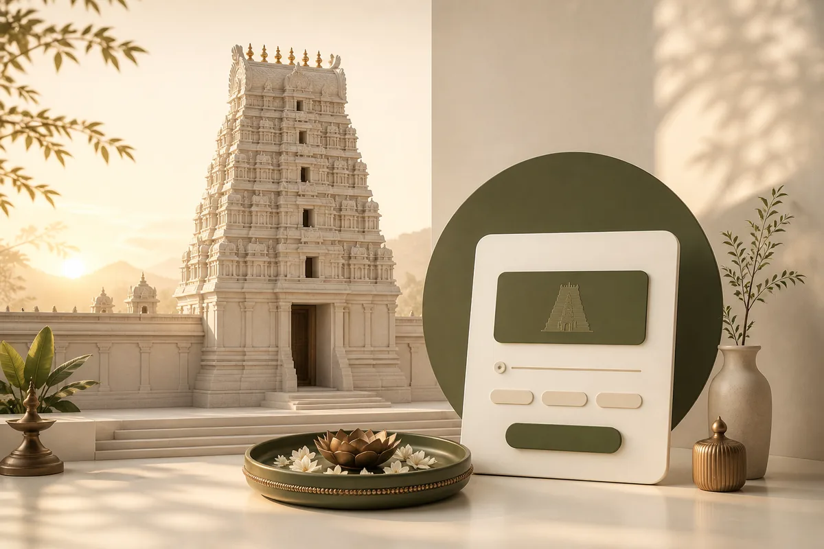 Editorial visualization of a temple trust donation platform